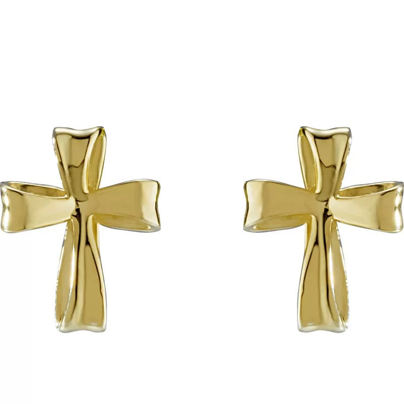 Fold Bow Cross Huggie Hoops