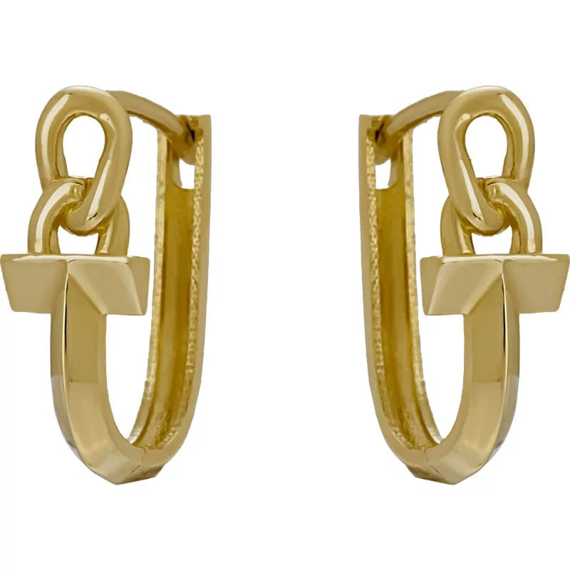 T Bar Chain Oval Huggie Hoops