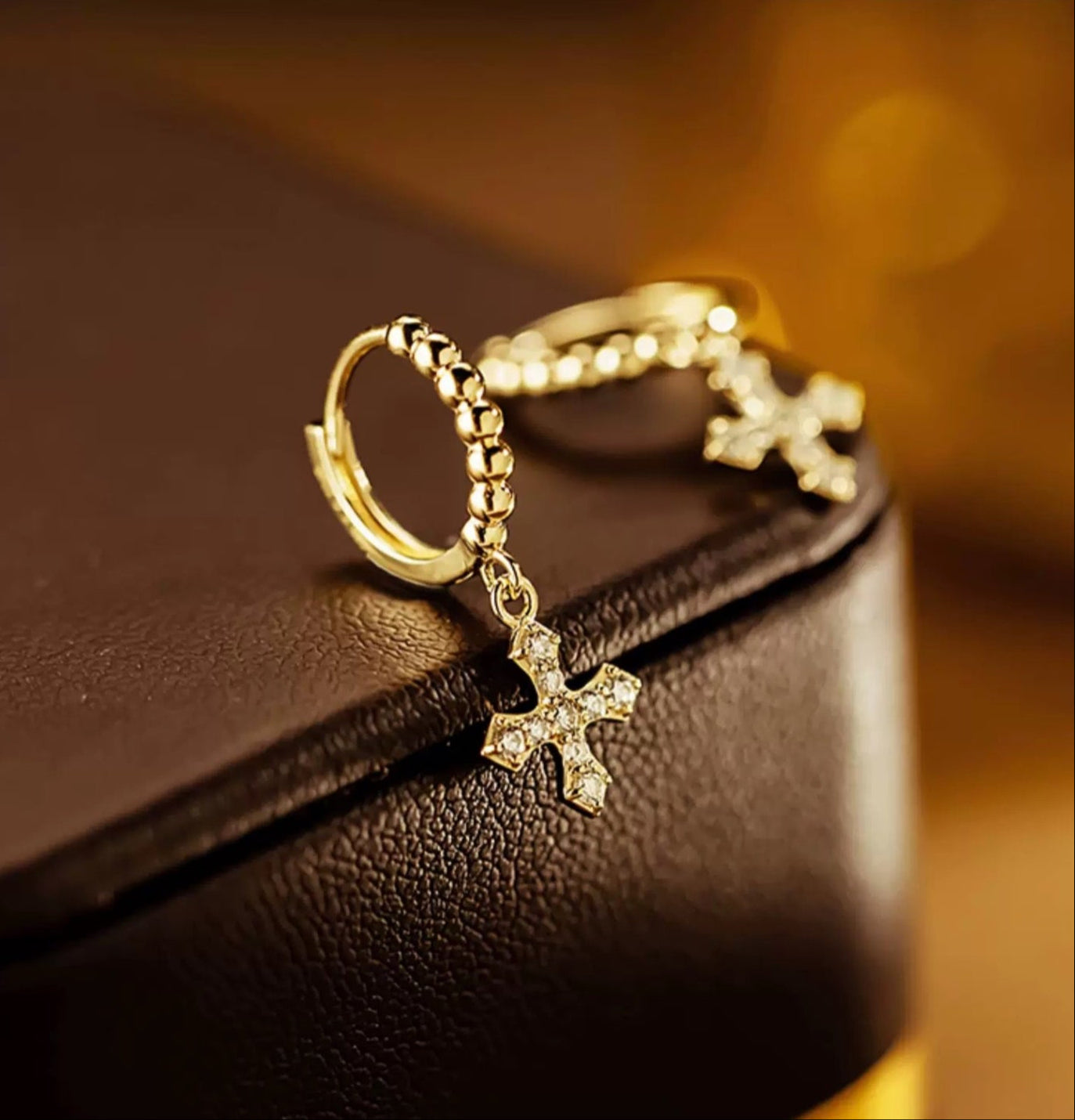 Icon Hanging Cross Beaded Huggie Hoops