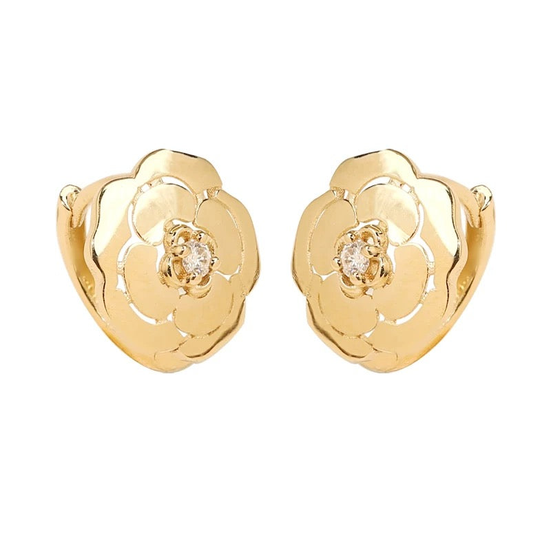 Flower Shield Charm Huggie Hoops