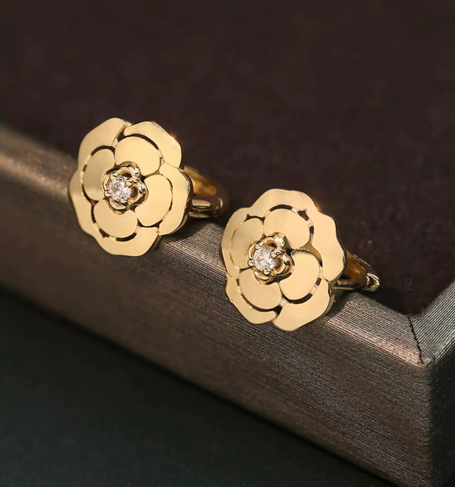 Flower Shield Charm Huggie Hoops