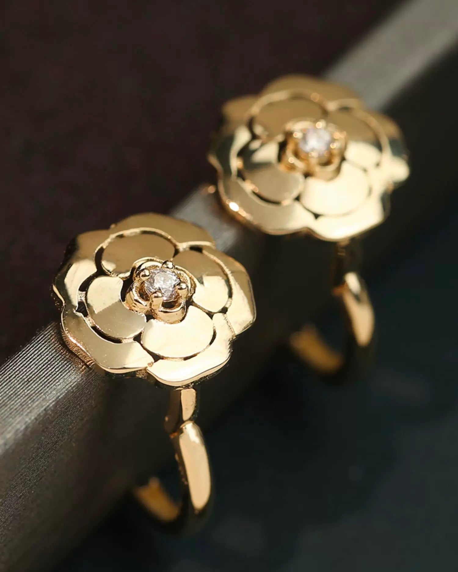 Flower Shield Charm Huggie Hoops