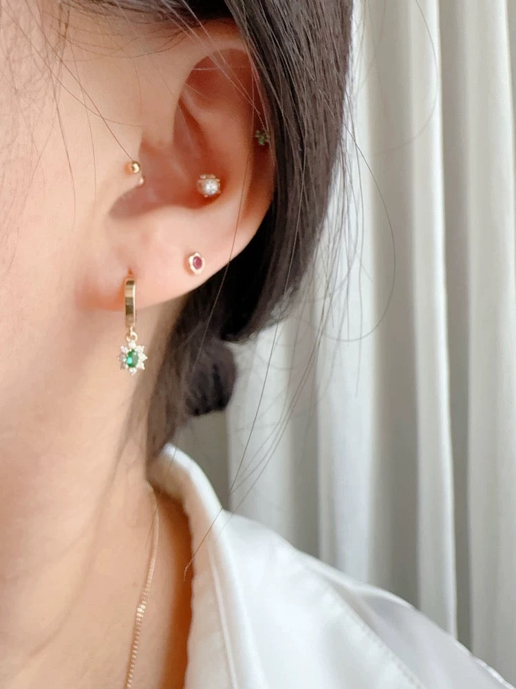 Green Cluster Drop Huggie Hoops