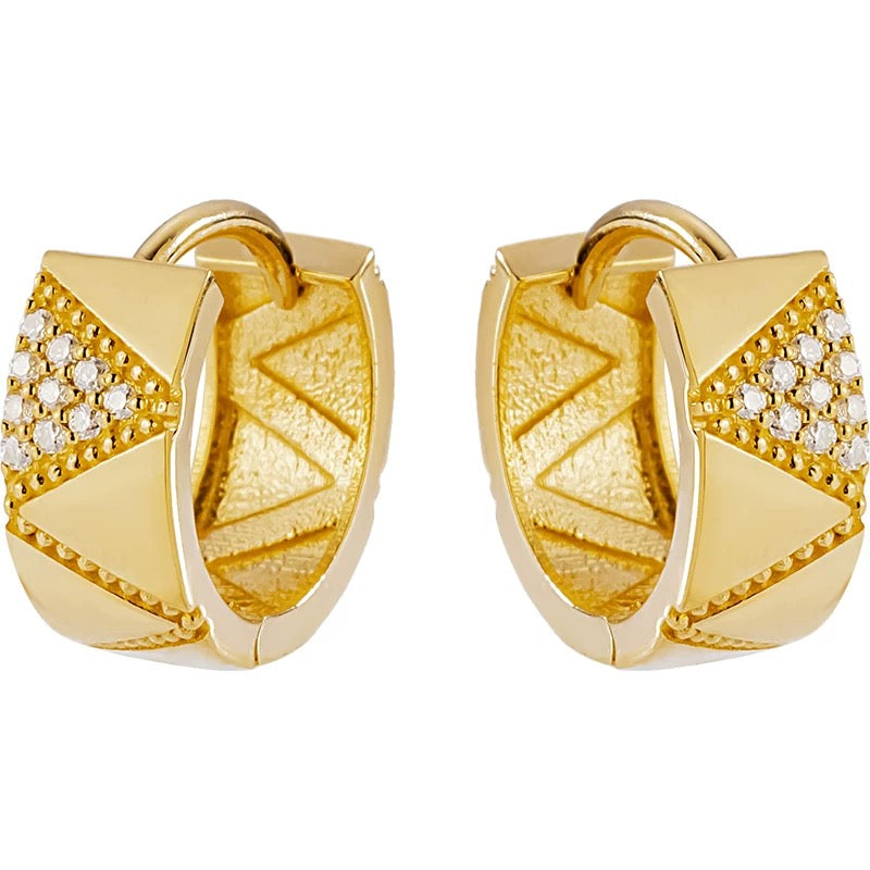 Triangular Patterning Wide Band Huggie Hoops