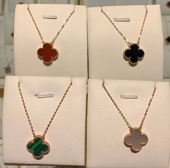 Beaded Agate Clover Necklace