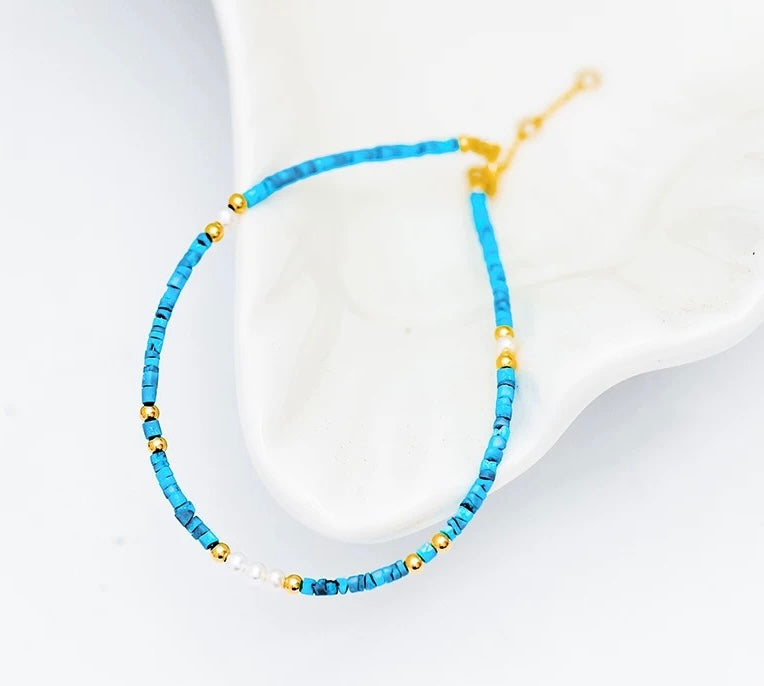 Turquoise Stone & Pearls Beaded Bracelet