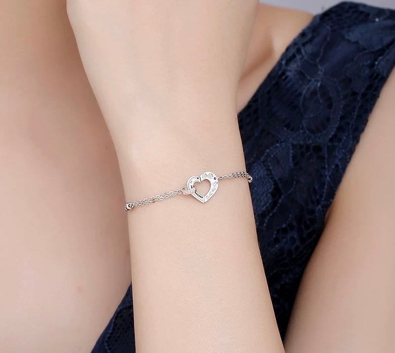 Sequin Heart Charm Twin Chain Bracelet