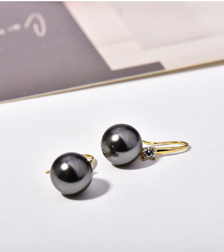 Graphite Pearl Ear Hook Earrings
