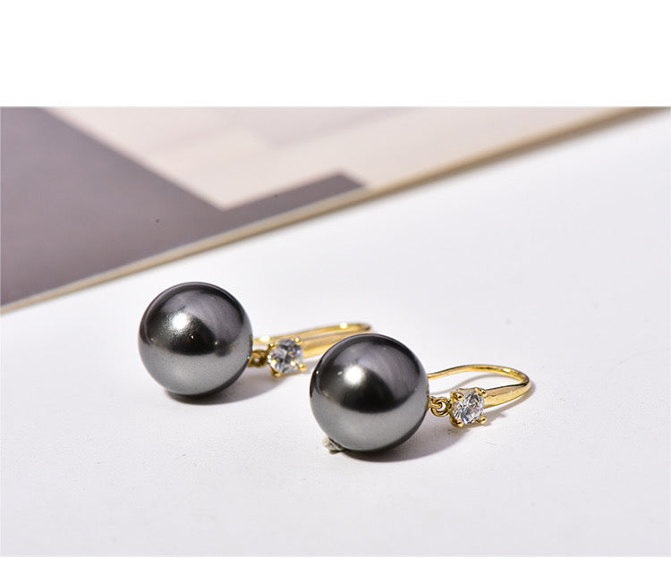 Graphite Pearl Ear Hook Earrings