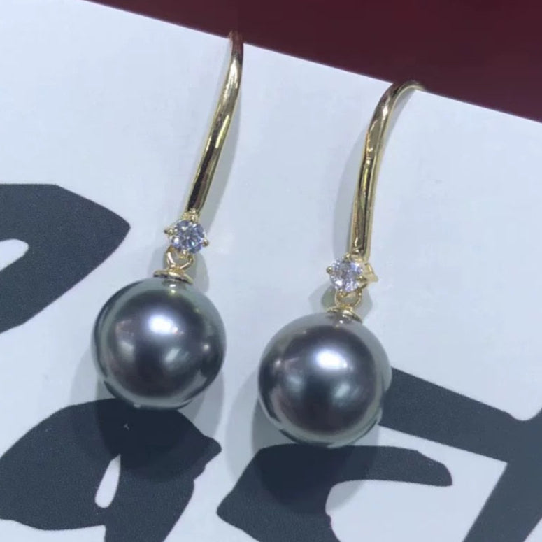 Graphite Pearl Ear Hook Earrings