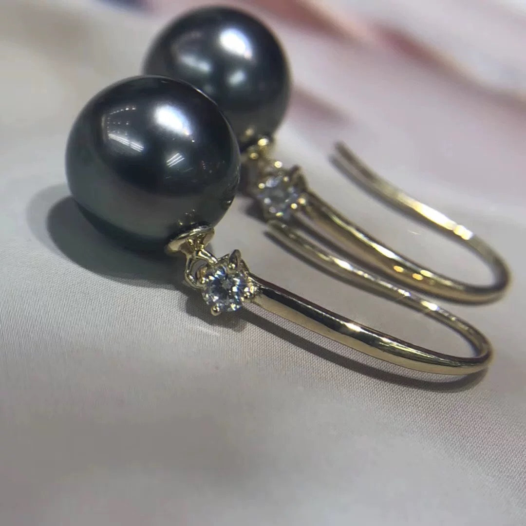 Graphite Pearl Ear Hook Earrings