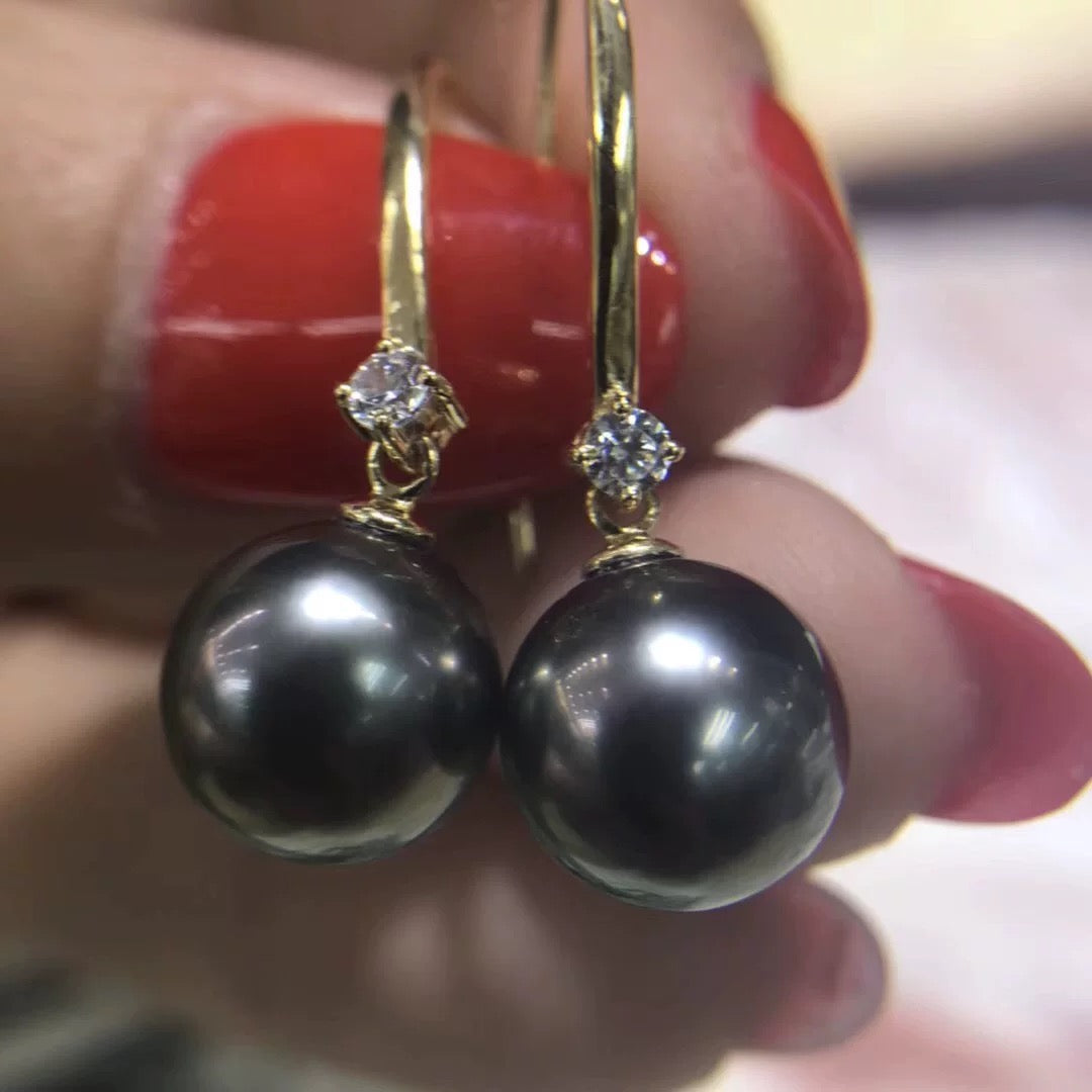 Graphite Pearl Ear Hook Earrings