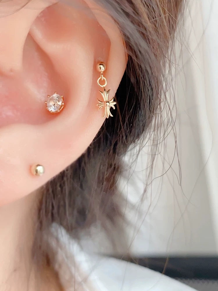 Church Cross Drop Stud Earrings