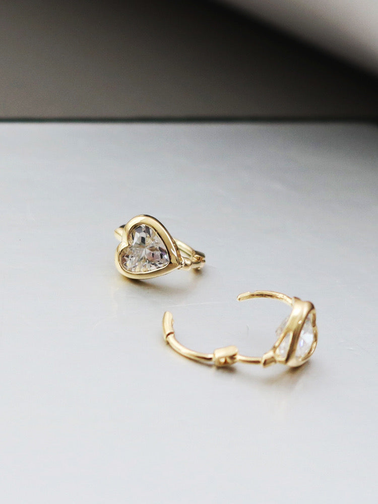 Diamond Heart Huggie Hoops