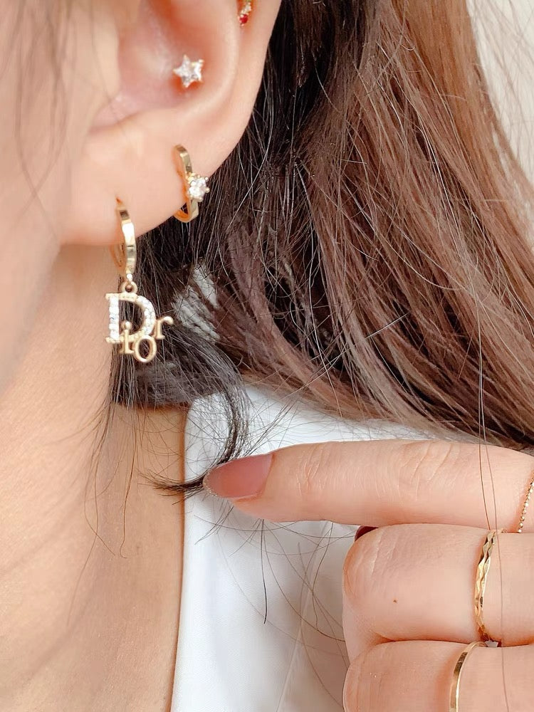 Pave Logo Motif Huggie Hoops