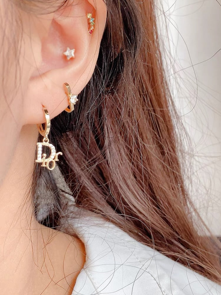 Pave Logo Motif Huggie Hoops