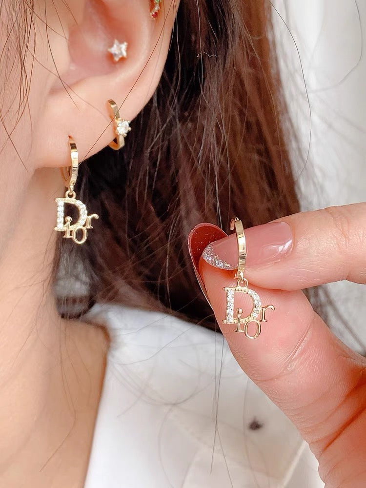 Pave Logo Motif Huggie Hoops