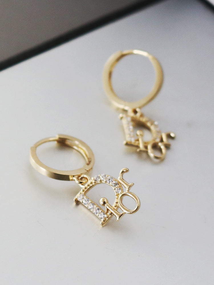 Pave Logo Motif Huggie Hoops