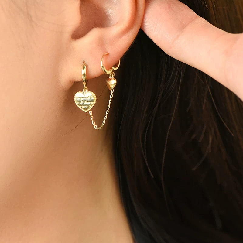 One Piece Loving Hearts Connecting Huggie Hoops