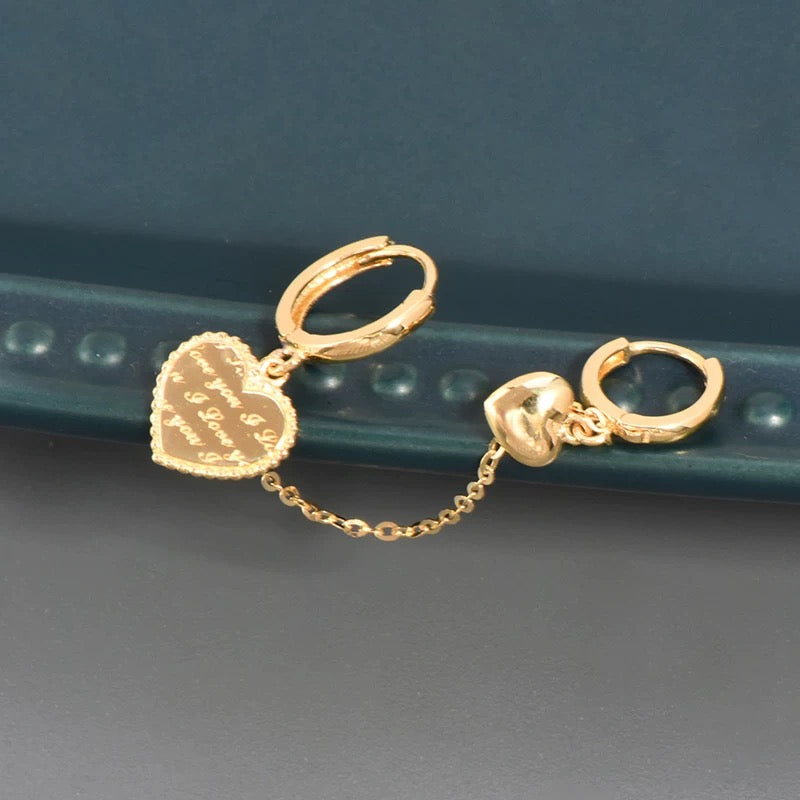One Piece Loving Hearts Connecting Huggie Hoops