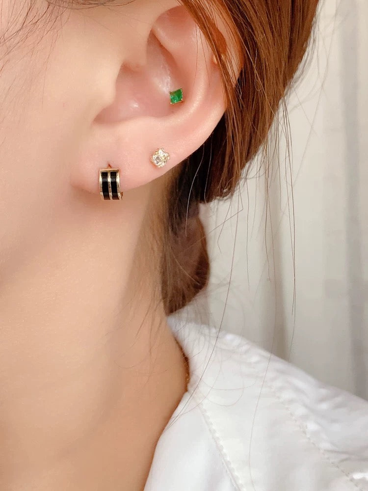 Double Black Striped Huggie Hoops