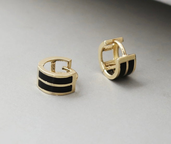 Double Black Striped Huggie Hoops