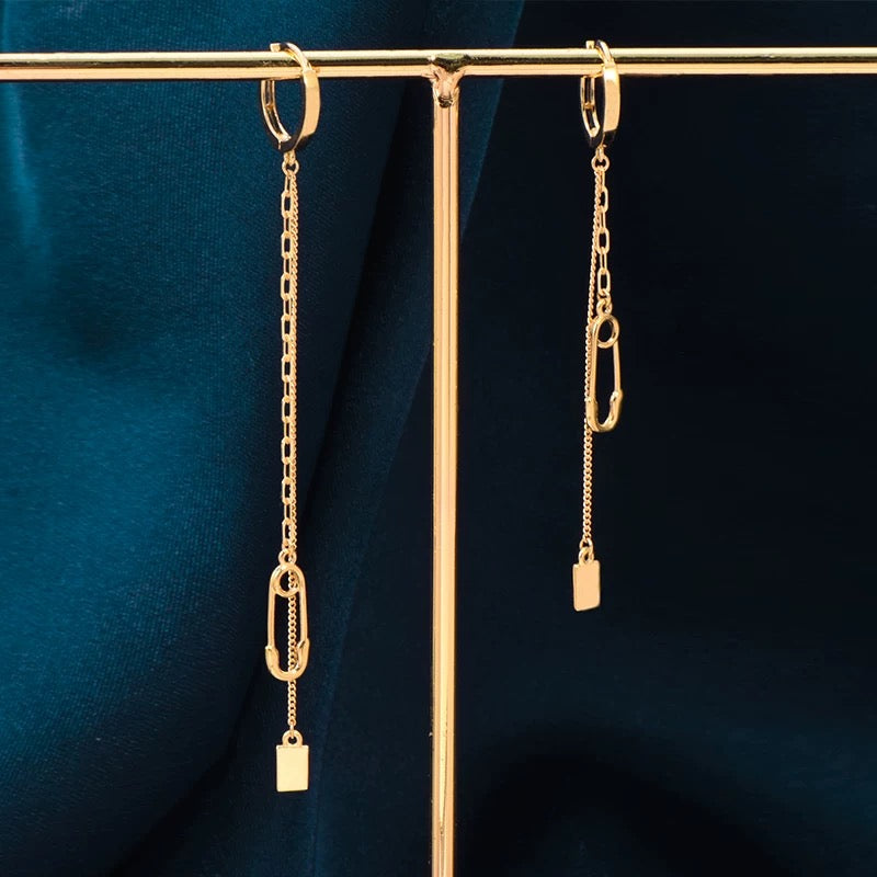 Asymmetric Hanging Tassel Chain Charms Huggie Hoops