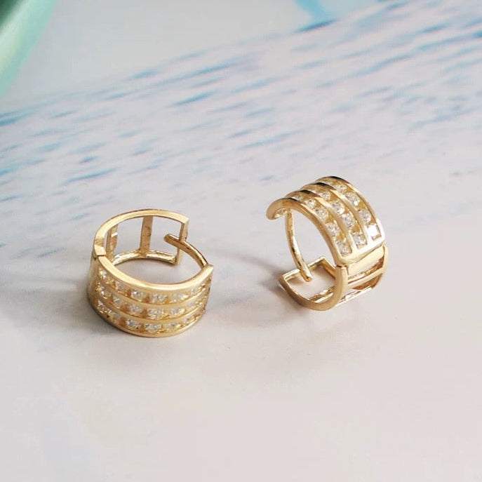 Triple Solitaire Band Hoop Earrings