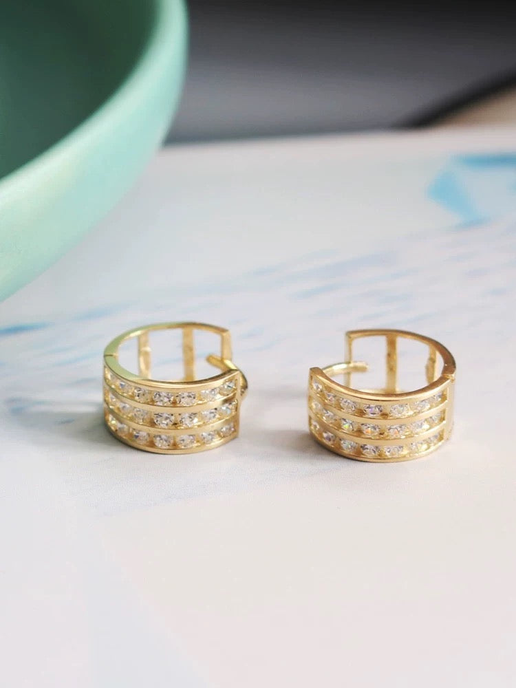 Triple Solitaire Band Hoop Earrings