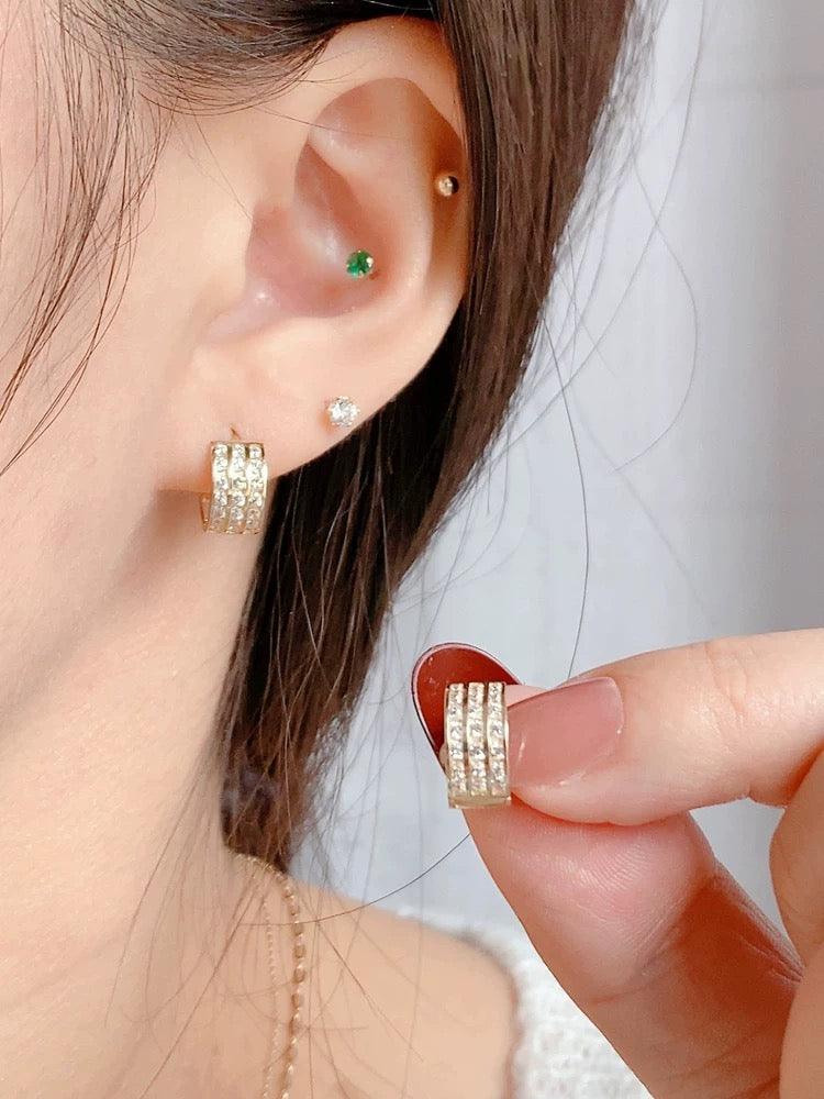 Triple Solitaire Band Hoop Earrings