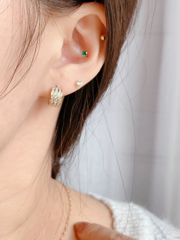 Triple Solitaire Band Hoop Earrings