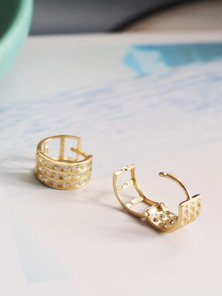 Triple Solitaire Band Hoop Earrings