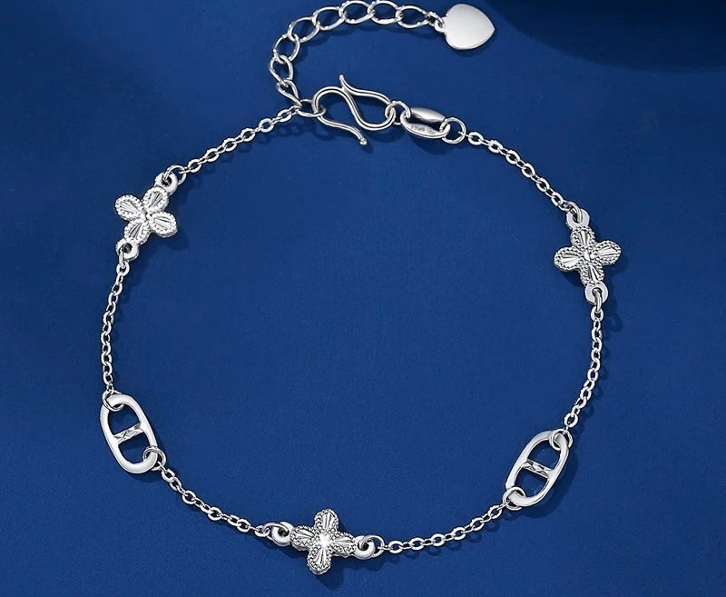 Marine Anchor Link & Clover Patterned Bracelet