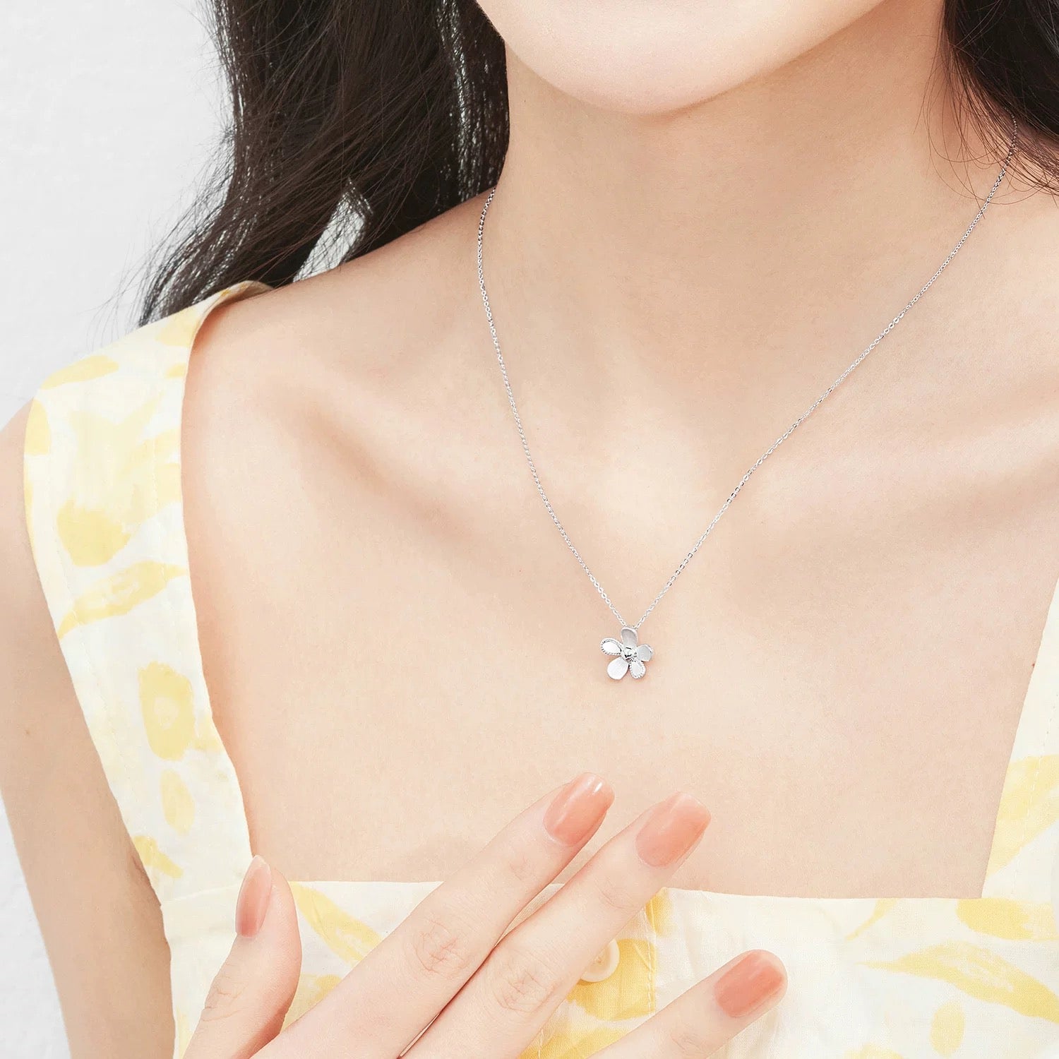 Brushed Love Heart Flower Necklace