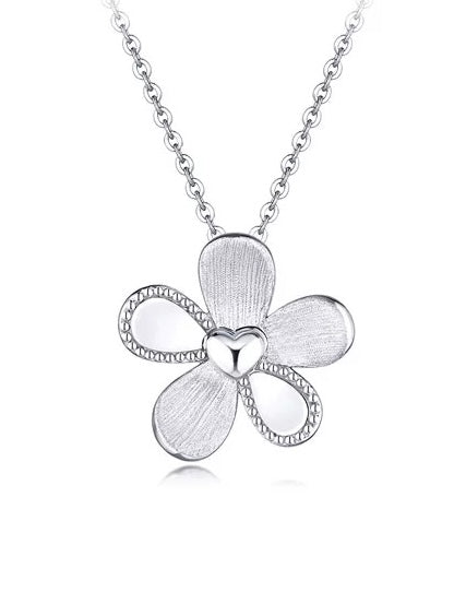Brushed Love Heart Flower Necklace