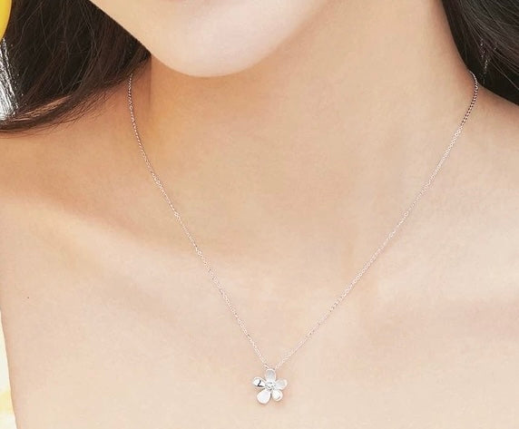 Brushed Love Heart Flower Necklace