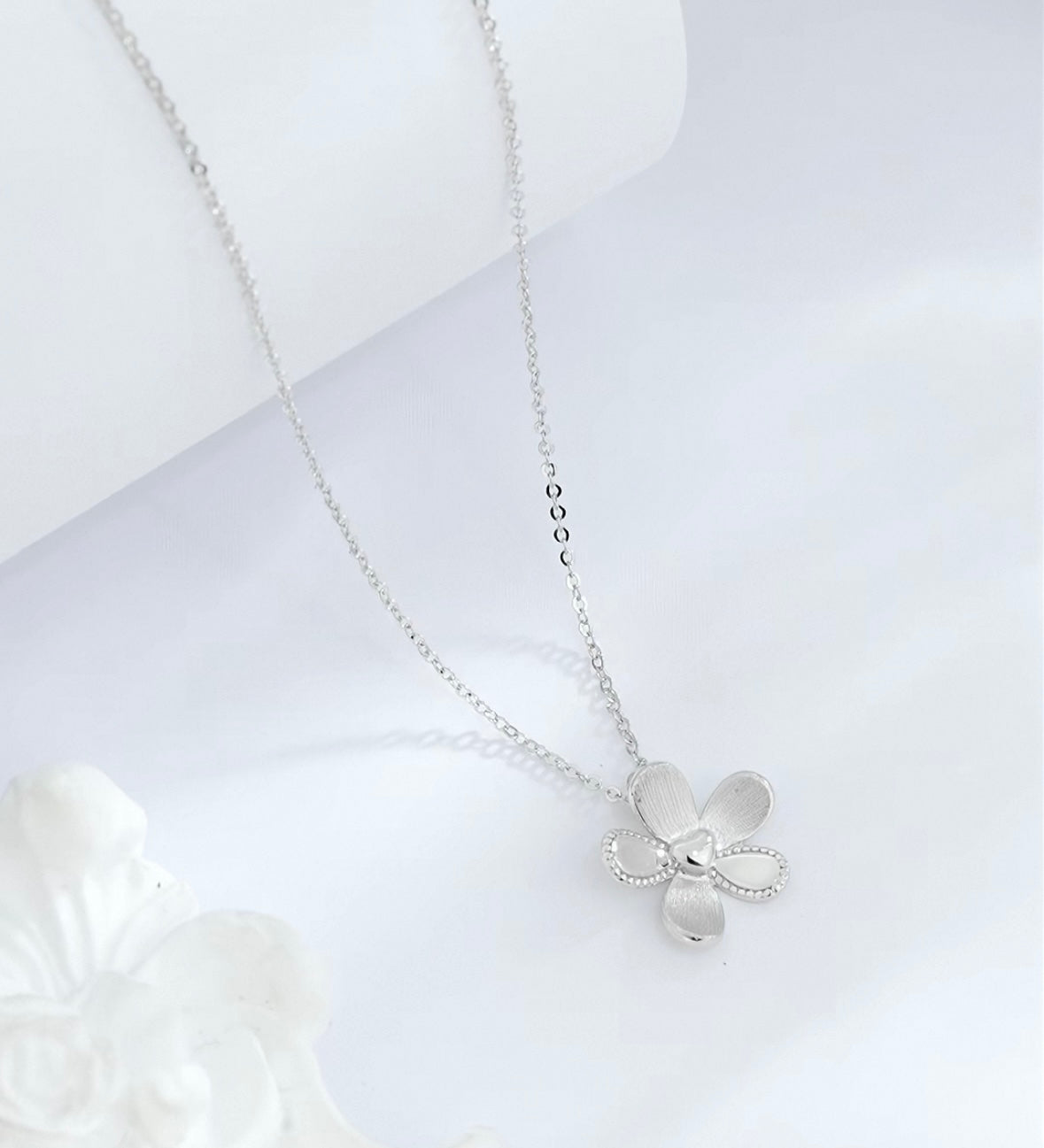 Brushed Love Heart Flower Necklace