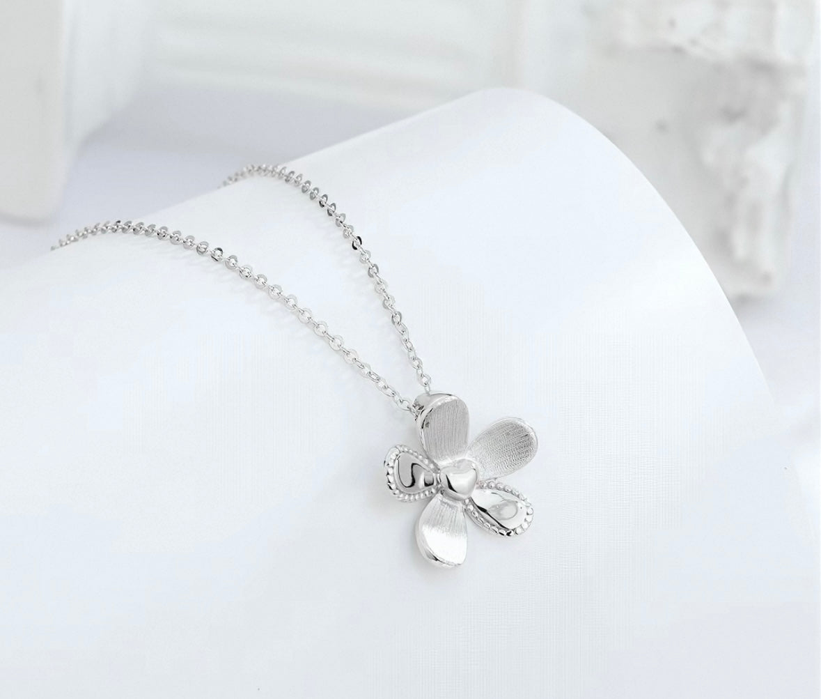 Brushed Love Heart Flower Necklace