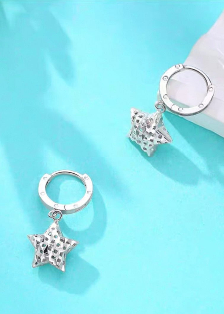Hanging Netted Star Drop Huggie Hoops