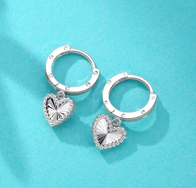 Hanging Heart Drop Huggie Hoops