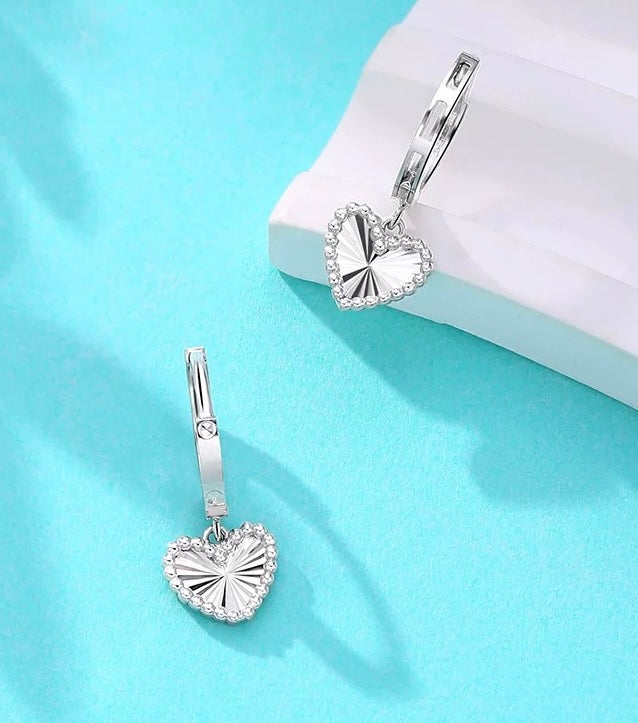 Hanging Heart Drop Huggie Hoops