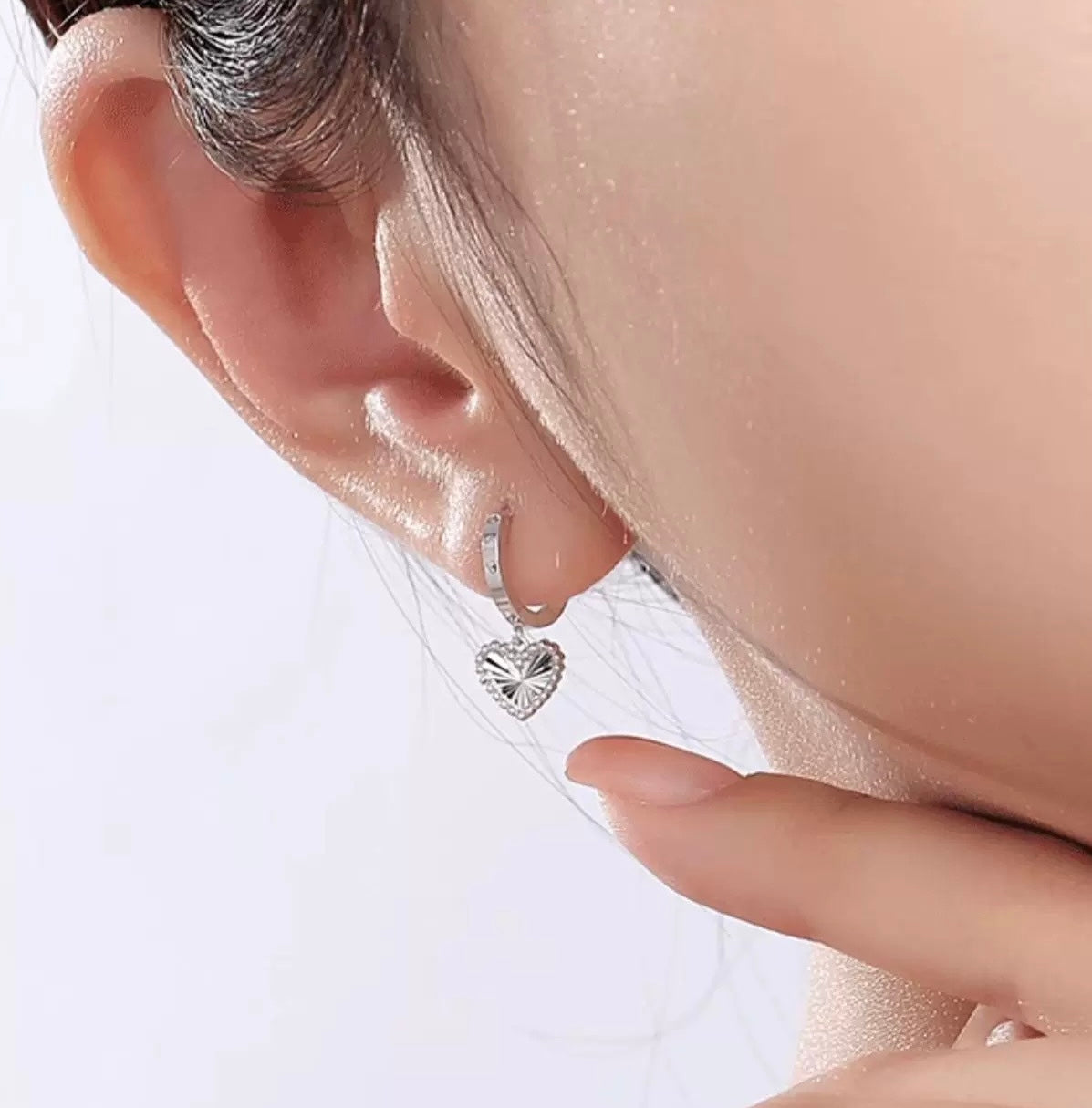 Hanging Heart Drop Huggie Hoops