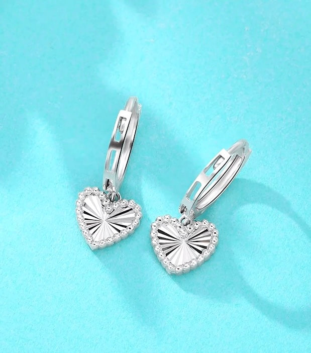 Hanging Heart Drop Huggie Hoops