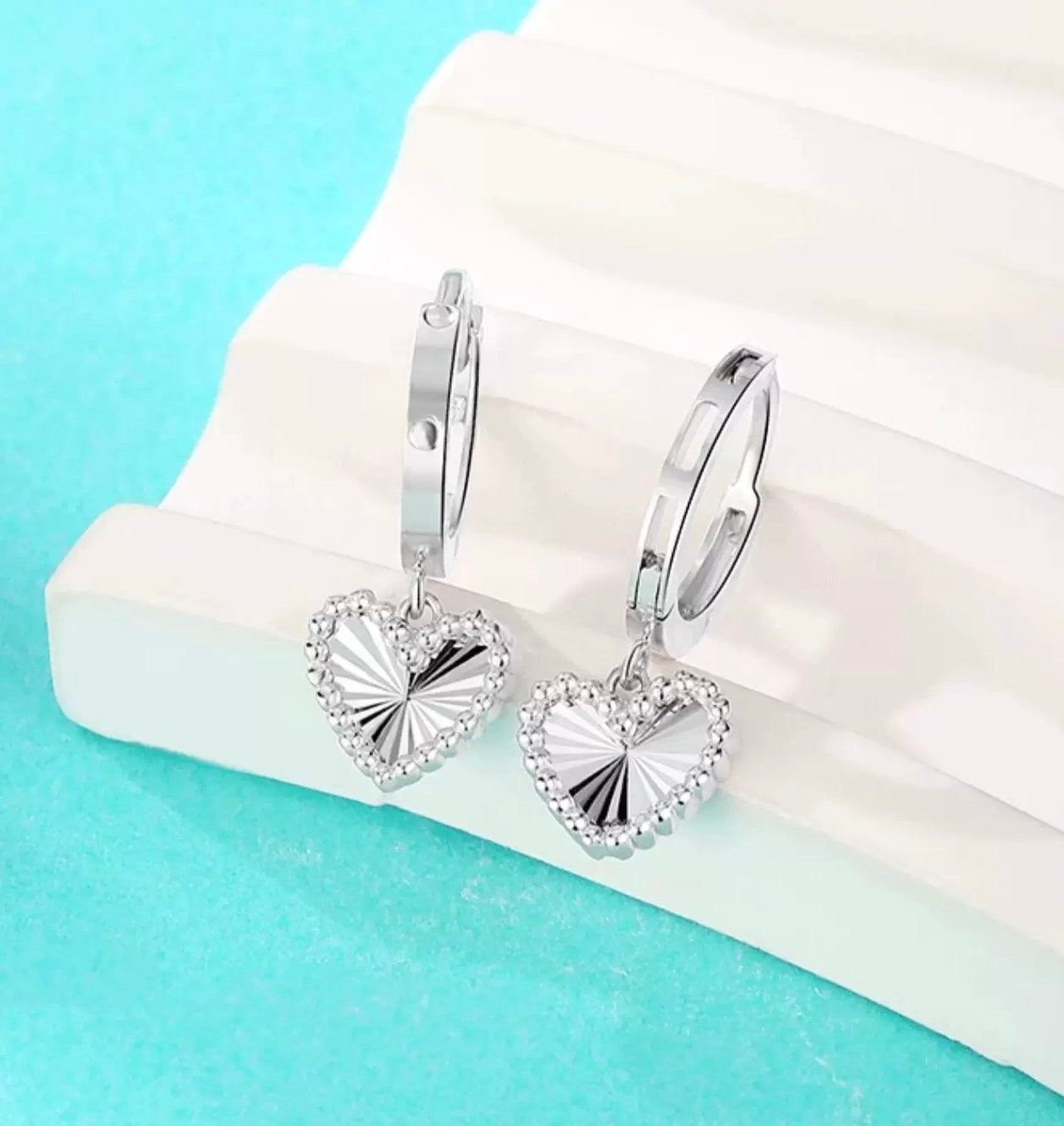 Hanging Heart Drop Huggie Hoops