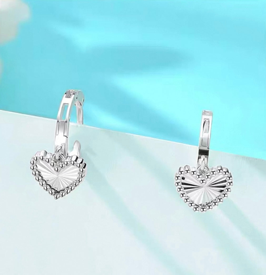 Hanging Heart Drop Huggie Hoops