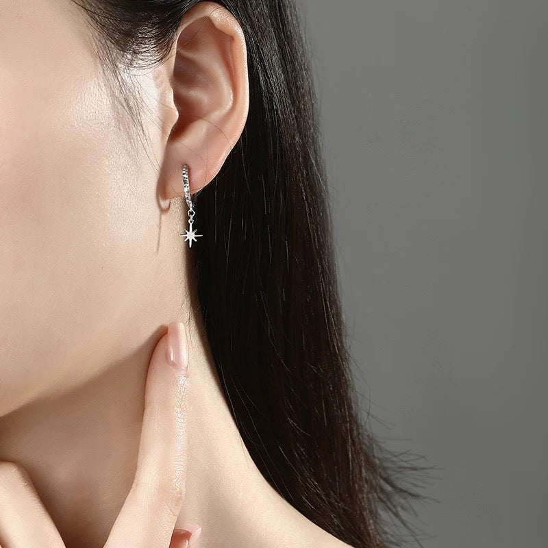 Hanging Splash Star Drop Huggie Hoops