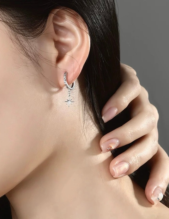 Hanging Splash Star Drop Huggie Hoops