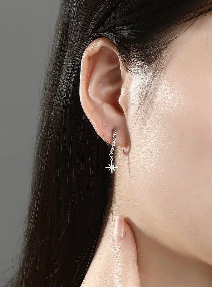 Hanging Splash Star Drop Huggie Hoops