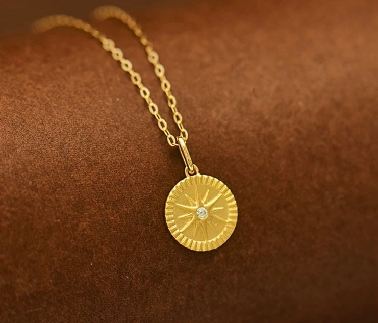 Raised Star Medallion Charm Necklace