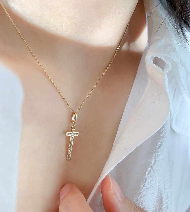 Studded Big T Charm Pendant